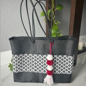 Black and White Woven Tote Bag